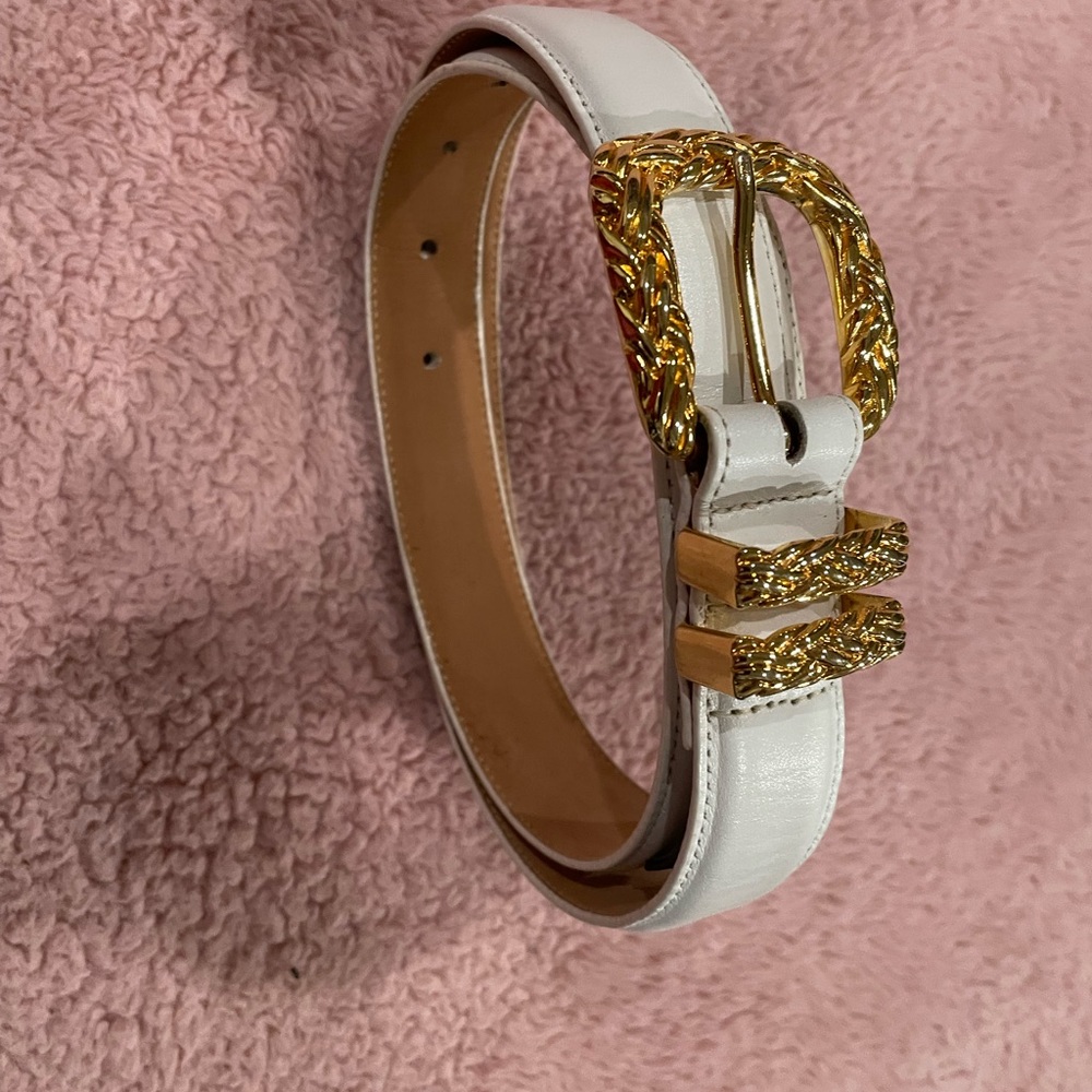 Brighton White Leather Belt, Size M